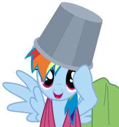 Size: 5150x5510 | Tagged: dead source, safe, artist:eruvon, rainbow dash, g4, suited for success, absurd resolution, bucket, bucketdash, female, headbucket, rainbow dash always dresses in style, simple background, smiling, solo, transparent background, vector
