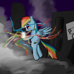 Size: 900x900 | Tagged: dead source, safe, artist:speccysy, rainbow dash, g4, female, lightning, rainbow lightning, solo