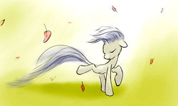 Size: 600x357 | Tagged: safe, artist:error21, oc, oc only, earth pony, pony, dancing, leaves, simple background, solo