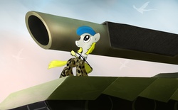 Size: 1100x681 | Tagged: safe, artist:error21, oc, oc only, earth pony, pony, guitar, military, military uniform, solo, tank (vehicle)
