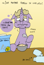 Size: 1002x1454 | Tagged: safe, artist:merkleythedrunken, oc, oc only, oc:brann flakes, ask cookie and brann, cereal, solo