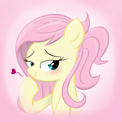 Size: 2000x2000 | Tagged: safe, artist:deathnyan, fluttershy, g4, alternate hairstyle, blushing, female, heart, solo