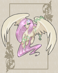 Size: 1600x2000 | Tagged: safe, artist:blueteardrop, fluttershy, g4, female, floral head wreath, flying, solo