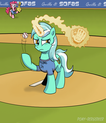 Size: 1280x1478 | Tagged: safe, artist:pony-berserker, lyra heartstrings, pinkie pie, g4, #1, baseball, baseball glove, clothes, foam finger, sports