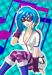 Size: 700x1000 | Tagged: safe, artist:zantyarz, edit, dj pon-3, vinyl scratch, human, g4, breasts, busty vinyl scratch, cleavage, clothes, equestria girls outfit, female, human coloration, humanized, solo