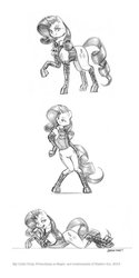 Size: 640x1280 | Tagged: safe, artist:baron engel, rarity, pony, g4, bipedal, boots, brooch, cravat, hoof boots, monochrome, pencil drawing, traditional art