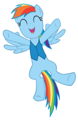 Size: 3000x4644 | Tagged: safe, artist:mrlolcats17, rainbow dash, pegasus, pony, g4, winter wrap up, clothes, female, flying, happy, high res, mare, scene interpretation, simple background, singing, solo, transparent background, vector, vest, weather team, winter wrap up vest