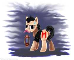 Size: 671x544 | Tagged: safe, artist:lova-gardelius, oc, oc only, pony, amnesia: the dark descent, gamer, lantern, markiplier, oil, solo, youtuber