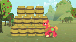 Size: 480x270 | Tagged: safe, screencap, big macintosh, earth pony, pony, g4, the super speedy cider squeezy 6000, animated, barrel, male, solo, stallion, sweet apple acres