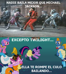 Size: 634x713 | Tagged: safe, twilight sparkle, g4, image macro, michael jackson, spanish, translated in the comments