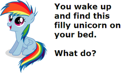 Size: 424x250 | Tagged: safe, rainbow dash, g4, error, female, filly, filly rainbow dash, meme, op is a duck, op is trying to start shit, solo, text, what do