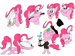 Size: 1600x1200 | Tagged: safe, artist:nocturnalmeteor, pinkie pie, earth pony, pony, g4, bipedal, bubble, clothes, hat, monocle, pipe, sketch dump, suit