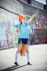 Size: 682x1024 | Tagged: safe, artist:ooobuta-kunooo, rainbow dash, human, g4, cosplay, irl, irl human, photo, solo