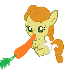 Size: 816x912 | Tagged: safe, artist:beavernator, carrot top, golden harvest, pony, g4, baby, baby pony, carrot, cute, cutie top, diabetes, diaper, female, filly, foal, food, solo