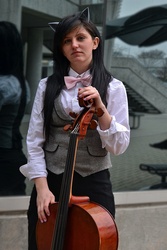 Size: 683x1024 | Tagged: safe, artist:suchcuri0sity, octavia melody, human, g4, bowtie, cello, cosplay, irl, irl human, musical instrument, photo, solo