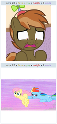 Size: 260x562 | Tagged: safe, button mash, fluttershy, rainbow dash, button's adventures, g4, exploitable meme, juxtaposition, juxtaposition win, meme, poking