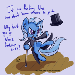 Size: 1024x1024 | Tagged: safe, artist:chaosmalefic, trixie, pony, g4, bipedal, cane, clothes, female, hat, solo, suit, top hat