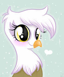 Size: 1943x2330 | Tagged: safe, artist:balloons504, gilda, griffon, g4, blushing, cute, female, gilda is amused, gildadorable, heart, looking at you, portrait, smiling, solo, sparkles
