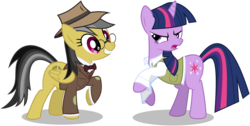 Size: 6000x3014 | Tagged: safe, artist:masem, daring do, twilight sparkle, g4, absurd resolution, clothes, costume, glasses, indiana jones, simple background, transparent background, vector