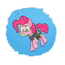 Size: 1000x1000 | Tagged: safe, artist:dignitysquared, pinkie pie, earth pony, pony, g4, female, goggles, snorkel, solo, swim mask, underwater, wetsuit