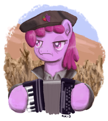 Size: 946x1064 | Tagged: safe, artist:king-kakapo, berry punch, berryshine, earth pony, pony, g4, accordion, dat face soldier, female, musical instrument, remove kebab, serbia strong, solo