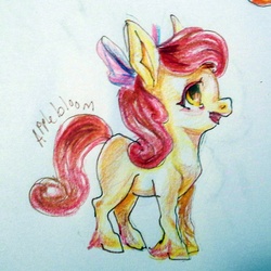 Size: 1534x1534 | Tagged: safe, artist:youmywaywardgirl, apple bloom, g4, female, solo, text, traditional art
