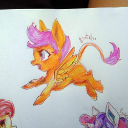 Size: 1918x1918 | Tagged: safe, artist:youmywaywardgirl, scootaloo, g4, female, solo, text, traditional art