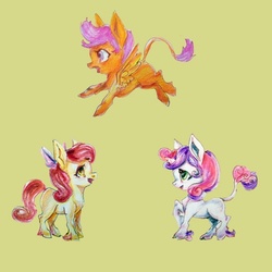 Size: 510x510 | Tagged: safe, artist:youmywaywardgirl, apple bloom, scootaloo, sweetie belle, g4, cutie mark crusaders, traditional art