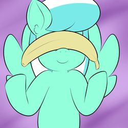 Size: 800x800 | Tagged: safe, artist:lamia, skyra, pegasus, pony, ask skyra and bons away, g4, abstract background, banana, female, food, mare, smiling, solo, these aren't my glasses