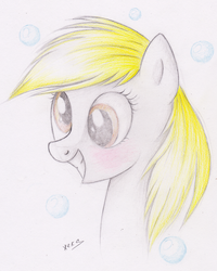 Size: 873x1093 | Tagged: safe, artist:vird-gi, derpy hooves, pegasus, pony, g4, bubble, female, mare, portrait, solo, traditional art