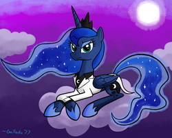 Size: 1000x800 | Tagged: safe, artist:cyberfire22, princess luna, g4, clothes, cloud, cloudy, female, solo, suit