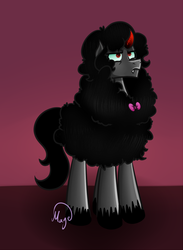 Size: 550x750 | Tagged: safe, artist:lethalauroramage, king sombra, sheep, g4, bow, fangs, frown, male, solo, species swap