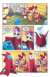 Size: 630x969 | Tagged: safe, idw, official comic, apple bloom, imp the mimicker, scootaloo, sweetie belle, earth pony, mimicker, pegasus, pony, unicorn, g4, spoiler:comic, comic, cutie mark crusaders, female, filly