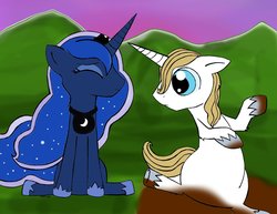 Size: 1016x786 | Tagged: safe, artist:milton777, prince blueblood, princess luna, g4, colored, dirt, giggling