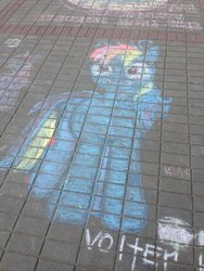 Size: 1024x1365 | Tagged: safe, artist:nikitabirds, rainbow dash, twilight sparkle, g4, chalk, irl, photo, street art