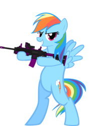 Size: 1024x1214 | Tagged: safe, artist:unfinished1962, rainbow dash, pegasus, pony, g4, backwards cutie mark, bipedal, female, gun, mare, rifle, simple background, solo, standing, transparent background, vector, weapon