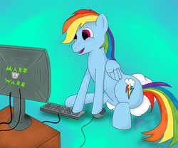 Size: 3000x2500 | Tagged: safe, artist:gamenerd91, rainbow dash, pegasus, pony, g4, cloud, computer, computer mouse, female, keyboard, mare, not a diaper, on a cloud, signature, sitting, sitting on a cloud, solo