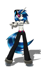 Size: 1024x1810 | Tagged: safe, artist:m a c d, dj pon-3, vinyl scratch, anthro, g4, belly button, female, solo