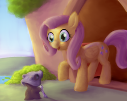 Size: 3000x2400 | Tagged: safe, artist:veskler, fluttershy, cubone, g4, crossover, pokémon