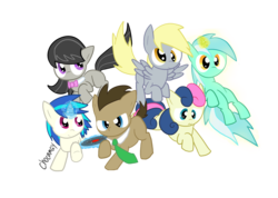 Size: 4500x3200 | Tagged: safe, artist:chocamay3yumyum27, bon bon, derpy hooves, dj pon-3, doctor whooves, lyra heartstrings, octavia melody, sweetie drops, time turner, vinyl scratch, earth pony, pegasus, pony, unicorn, g4, background six, colt, female, filly, male, simple background, transparent background