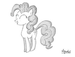 Size: 1024x768 | Tagged: safe, artist:ap0st0l, pinkie pie, g4, eyes closed, female, monochrome, solo