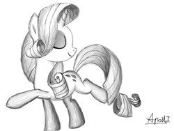 Size: 1024x768 | Tagged: safe, artist:ap0st0l, rarity, g4, eyes closed, female, monochrome, solo