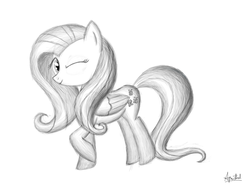 Size: 2000x1500 | Tagged: safe, artist:ap0st0l, fluttershy, g4, female, monochrome, solo, wink