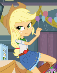 Size: 395x506 | Tagged: safe, edit, edited screencap, screencap, applejack, equestria girls, g4, balloon, exploitable, female, solo