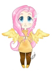 Size: 580x800 | Tagged: safe, artist:prodigymysoul, fluttershy, human, g4, chibi, female, humanized, solo, winged humanization