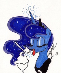 Size: 809x959 | Tagged: safe, artist:newyorkx3, princess luna, g4, female, ice cream, magic, solo, traditional art