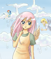 Size: 1012x1171 | Tagged: safe, artist:piripaints, derpy hooves, fluttershy, rainbow dash, human, g4, anime, humanized, manga, winged humanization