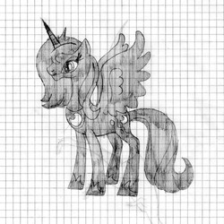 Size: 1810x1809 | Tagged: safe, artist:dino-mario, princess luna, pony, g4, female, graph paper, monochrome, s1 luna, sketch, solo, traditional art