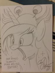 Size: 768x1024 | Tagged: safe, artist:andy price, princess celestia, bronycon, g4, crab hat, female, solo, traditional art