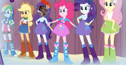 Size: 741x385 | Tagged: safe, applejack, fluttershy, pinkie pie, rainbow dash, rarity, twilight sparkle, equestria girls, g4, official, become an equestria girl, mane six